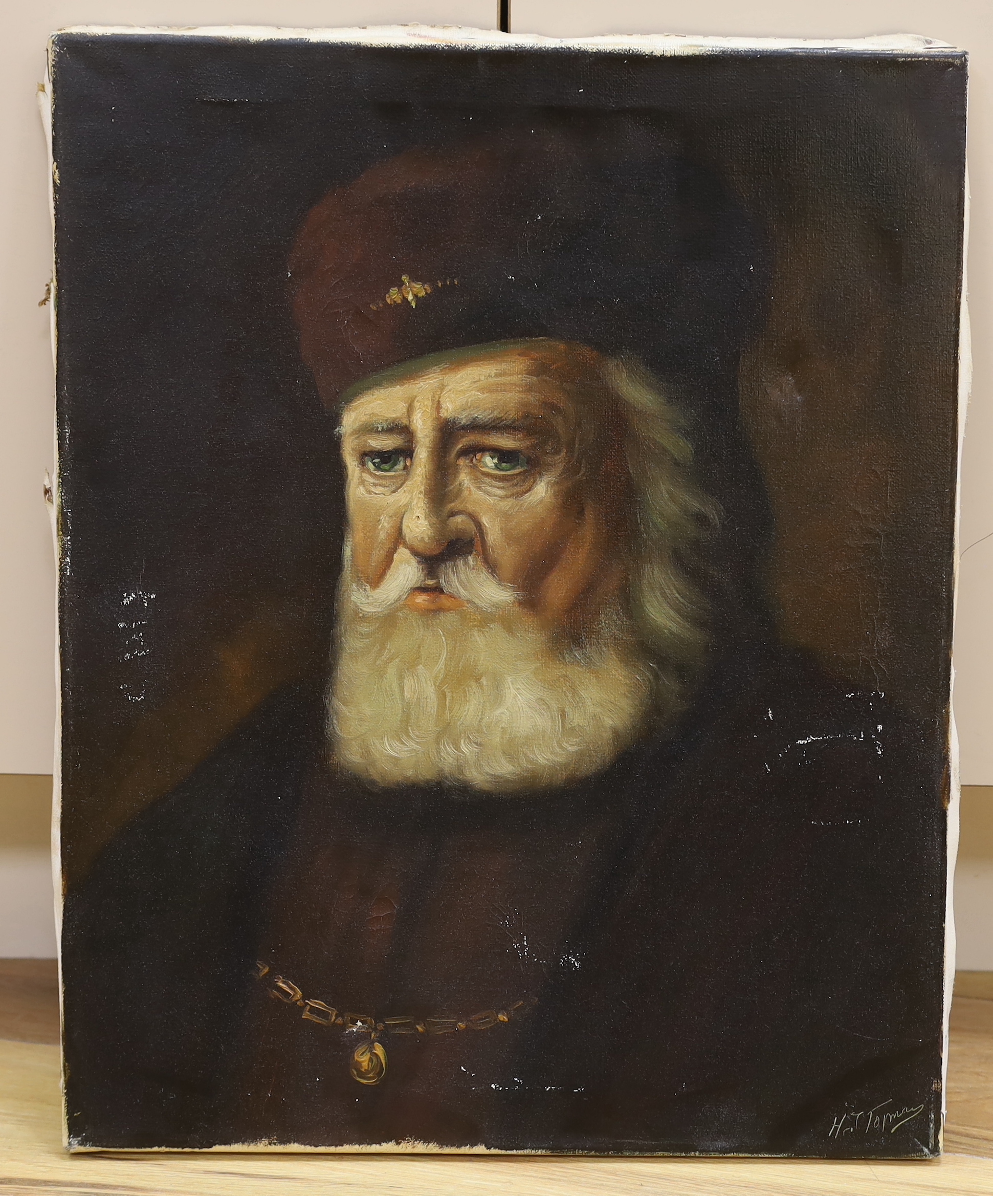 H. J. Topman (b.1907) Jewish oil on canvas, Portrait of a Rabbi, signed, 50 x 40cm, unframed